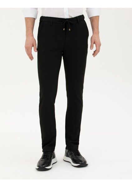 Erkek Siyah Slim Fit Jogger Kanvas Pantolon 50284271-VR046