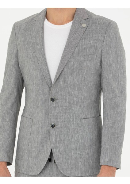 Erkek Gri Ex. Slim Fit Keten Karışımlı Ceket 50284935-VR024