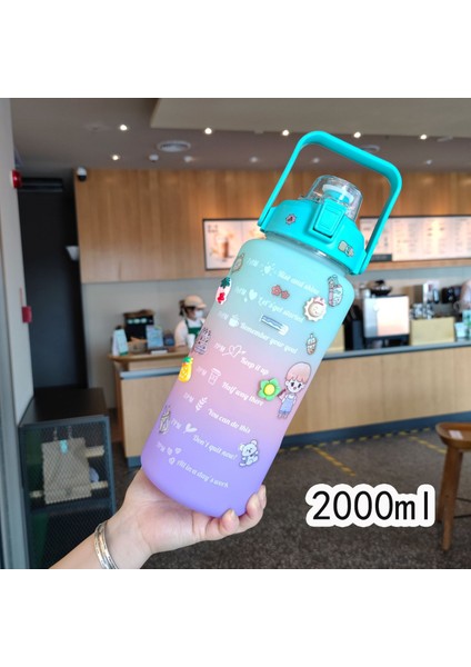 Degrade Üç Renkli Uzay Fincanı Buzlu Çift Içme Samanı Büyük Kapasiteli Su Isıtıcısı 2000ML (Yurt Dışından)