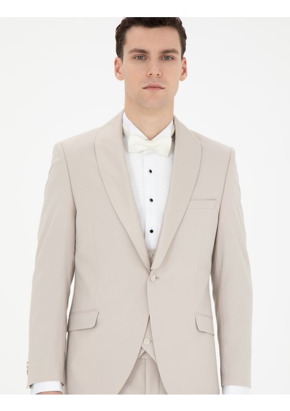 Erkek Bej Ex. Slim Fit Yelekli Smokin 50288078-VR011 fırsatları