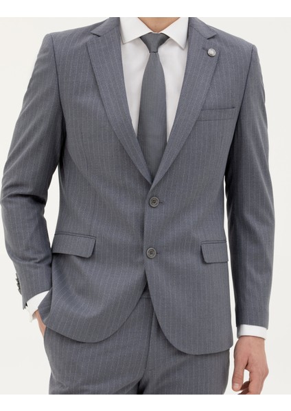 Erkek Koyu Mavi Ex. Slim Fit Çizgili Takım Elbise 50287193-VR032