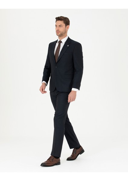 Erkek Lacivert Slim Fit Çizgili Takım Elbise 50288211-VR033