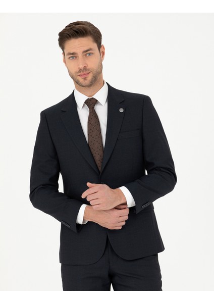 Erkek Lacivert Slim Fit Çizgili Takım Elbise 50288211-VR033