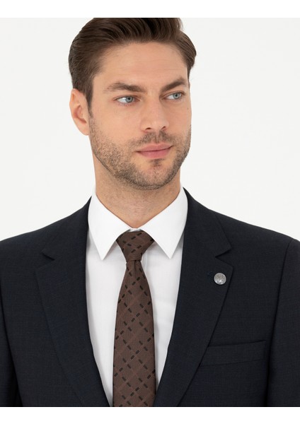 Erkek Lacivert Slim Fit Çizgili Takım Elbise 50288211-VR033
