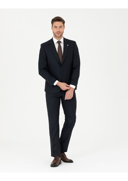 Erkek Lacivert Slim Fit Çizgili Takım Elbise 50288211-VR033