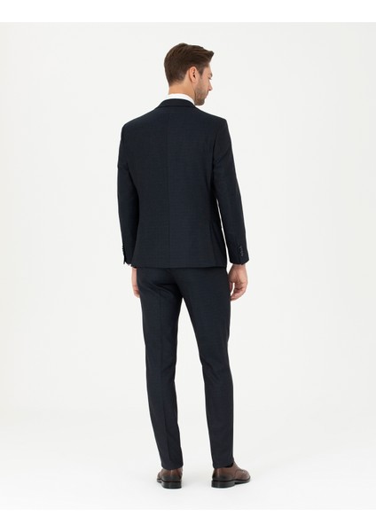 Erkek Lacivert Slim Fit Çizgili Takım Elbise 50288211-VR033