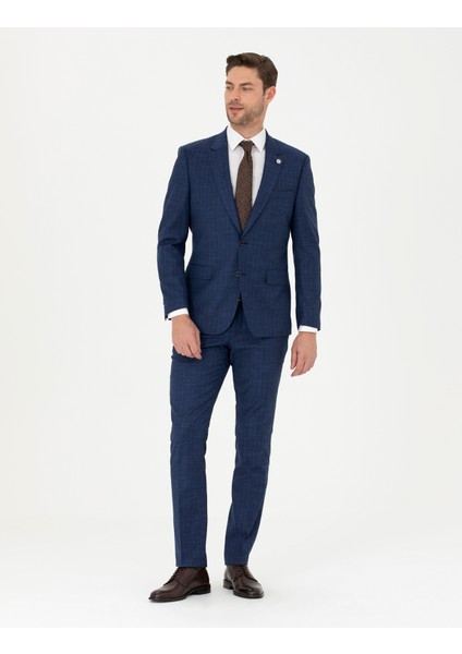 Erkek İndigo Slim Fit Çizgili Takım Elbise 50285352-VR028