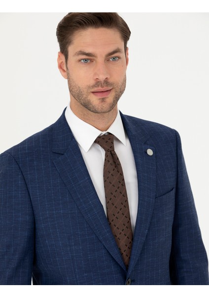 Erkek İndigo Slim Fit Çizgili Takım Elbise 50285352-VR028 modelleri