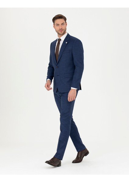 Erkek İndigo Slim Fit Çizgili Takım Elbise 50285352-VR028 fırsatları