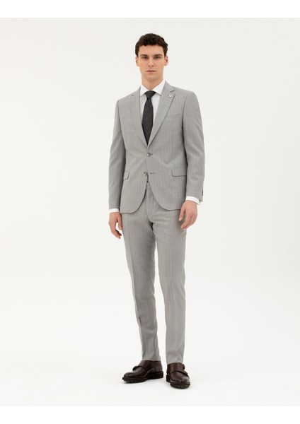 Erkek Gri Ex. Slim Fit %100 Yün Çizgili Takım Elbise 50285418-VR024