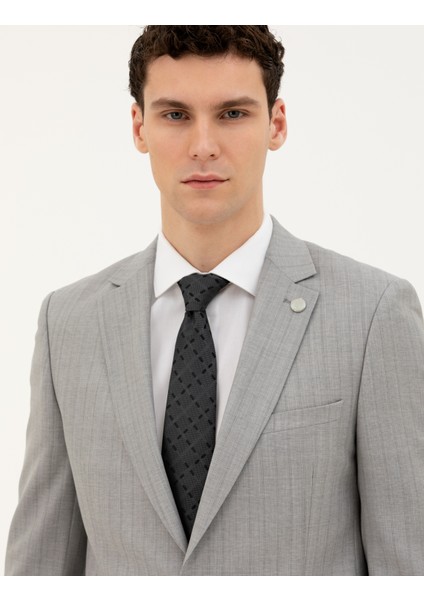 Erkek Gri Ex. Slim Fit %100 Yün Çizgili Takım Elbise 50285418-VR024