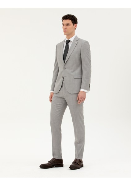 Erkek Gri Ex. Slim Fit %100 Yün Çizgili Takım Elbise 50285418-VR024