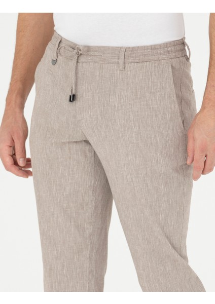 Erkek Açık Kahverengi Ex. Slim Fit Keten Karışımlı Kumaş Pantolon 50284934-VR002