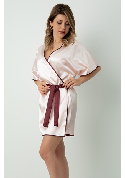 Saten Kuşaklı Biye Detaylı Sabahlık modelleri