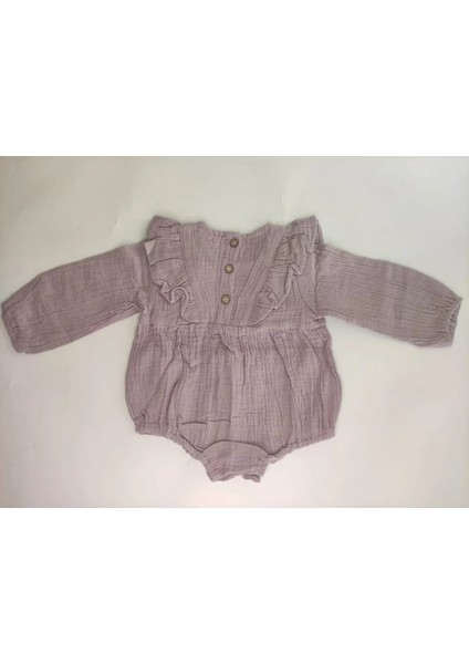 Kız Bebek %100 Pamuk Müslin Kumaş Uzun Kollu Mor Bodysuit-Zıbın