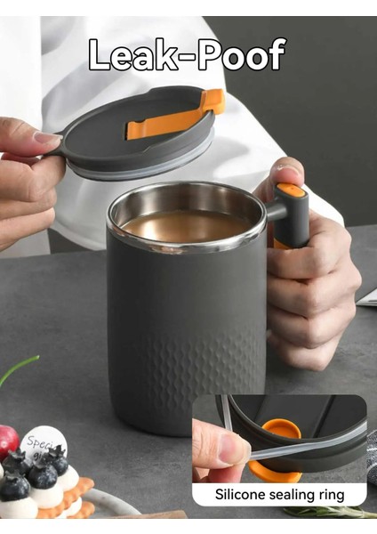 Paslanmaz Çelik Kahve Fincanı Kapaklı Kupa Kahve Kupa Çift Duvar Saplı Isıya Dayanıklı Drinkware (Yurt Dışından)