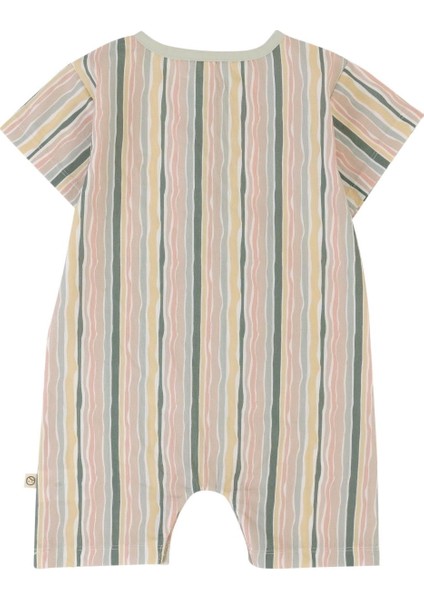 Kısa Kollu Bebek Şort Tulum Yeşil Çizgili Desenli Organik Pamuk modelleri