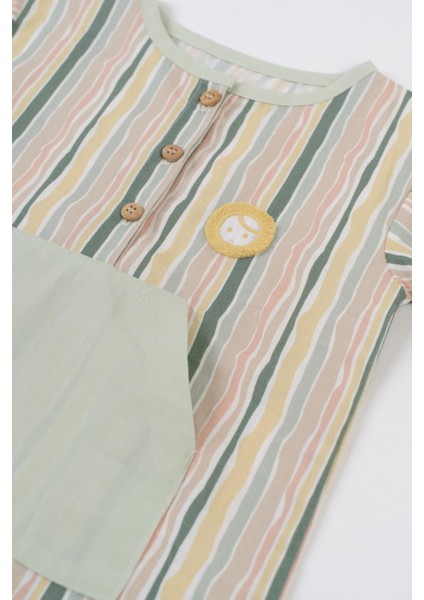 Kısa Kollu Bebek Şort Tulum Yeşil Çizgili Desenli Organik Pamuk fırsatları
