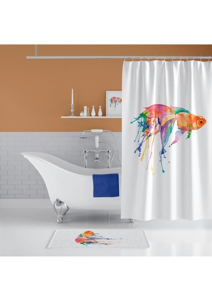 Goldfish Banyo Paspası, Püsküllü Banyo Paspas Takımı, Renkli Balık Desen Banyo Perdesi ve Paspası fiyatları