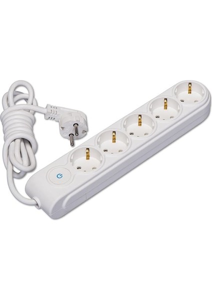 Yeni Nesil Anahtarlı Çocuk Korumalı Beşli Topraklı Grup Priz 3 Metre Kablolu