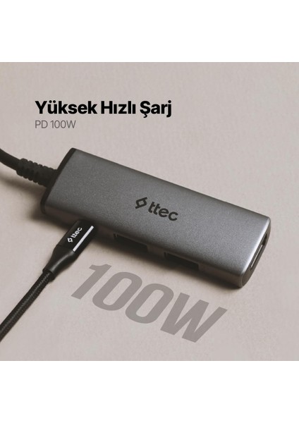 4in1 100W Type C Çoğaltıcı Çevirici Hub, 2x Usb, 1x Pd Type C ve 1x 4K Hdmi Girişli Çoğaltıcı Adaptör