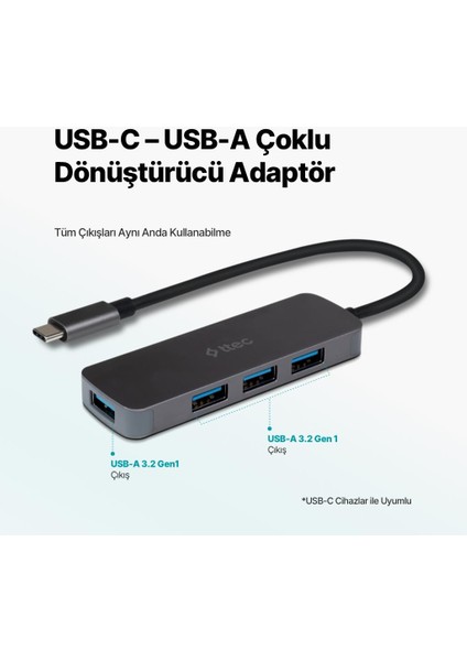 4in1 Type C To 4x USB 3.2 Gen1 Çoğaltıcı Çevirici Hub, 5gbps Yüksek Hızlı Veri Aktarımlı Adaptör