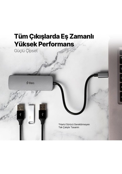 4in1 Type C To 4x USB 3.2 Gen1 Çoğaltıcı Çevirici Hub, 5gbps Yüksek Hızlı Veri Aktarımlı Adaptör