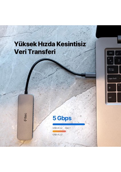 4in1 Type C To 4x USB 3.2 Gen1 Çoğaltıcı Çevirici Hub, 5gbps Yüksek Hızlı Veri Aktarımlı Adaptör