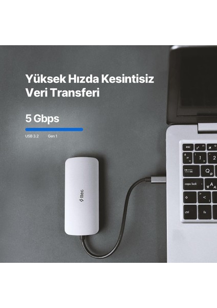 8in1 100W Type C Çoğaltıcı Hub, 3x Usb, 1x Pd Type C, 1x Tf/sd, 1x 4K Hdmi, 1x RJ45 Çevirici Adaptör