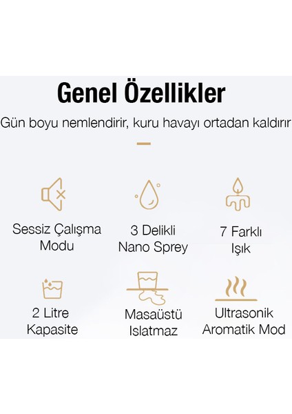 LED Işıklı 3 Üfleme Kanallı 2l Su Kapasiteli Hava Nemlendirici modelleri