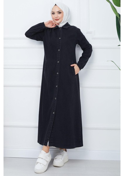 Düğmeli Kot Kap Siyah HM2345