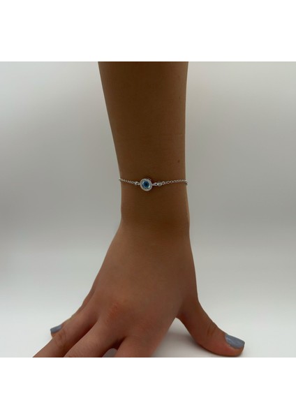 Bayan Gümüş Sedefli Göz Bileklik Rodyum