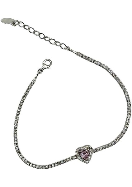 Pembe Kalpli Bayan Gümüş Su Yolu Bileklik