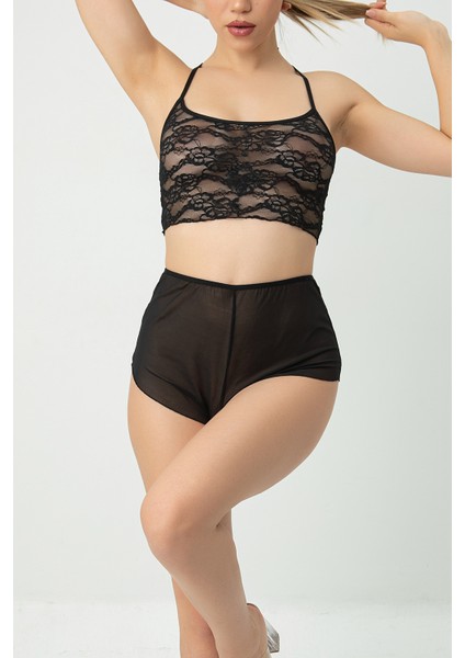Fantezi Transparan Şortlu Bralet Takım