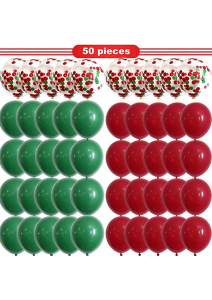 Lijieya2 Adet Noel Kırmızı Yeşil Konfeti Balon Seti Mutlu Noeller Partisi Süslemeleri (Yurt Dışından)