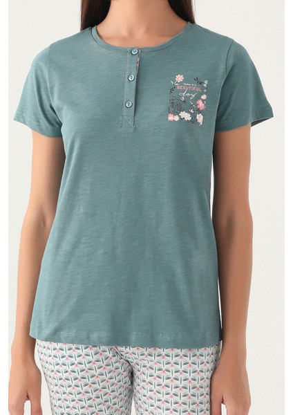 Today Yeşil Kadın Kısa Kol Pijama Takımı fırsatları