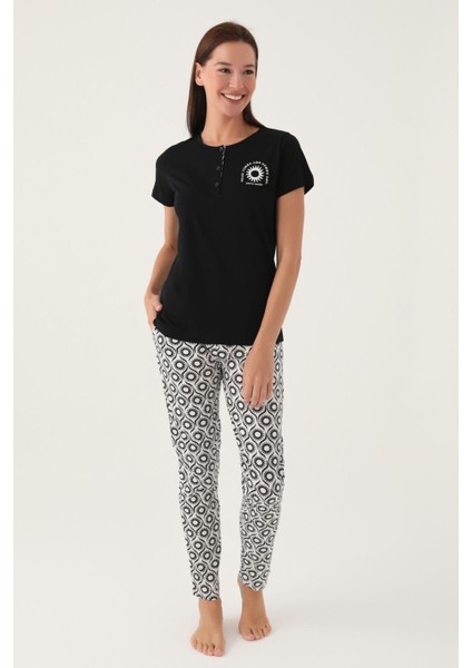 Good Siyah Kadın Kısa Kol Pijama Takımı
