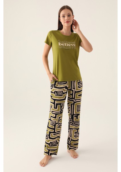 Believe Yeşil Kadın Kısa Kol Pijama Takımı