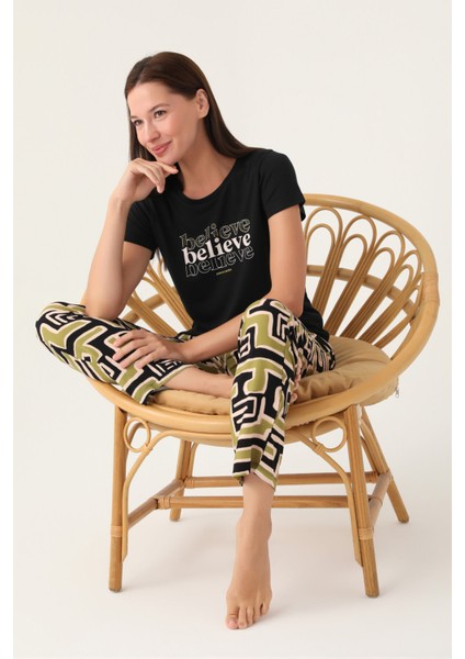 Believe Siyah Kadın Kısa Kol Pijama Takımı modelleri
