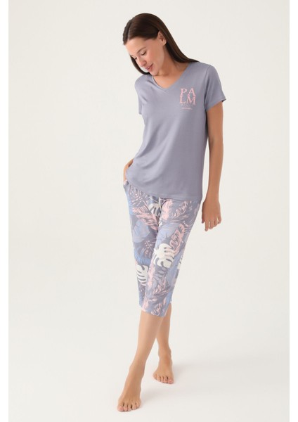 Plam Mor Kadın Kapri Takım