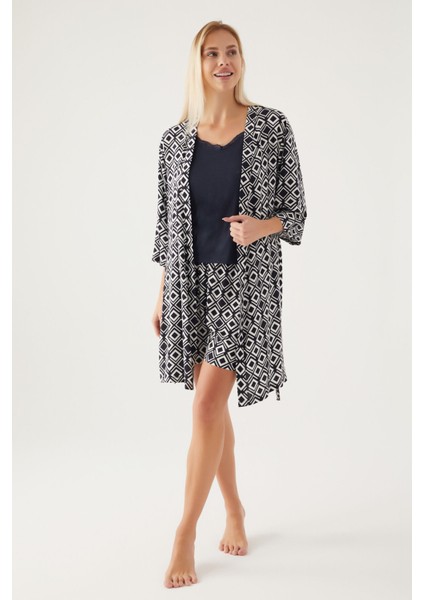 Dressing Gown Siyah Kadın Kısa Kol Pijama Takımı modelleri