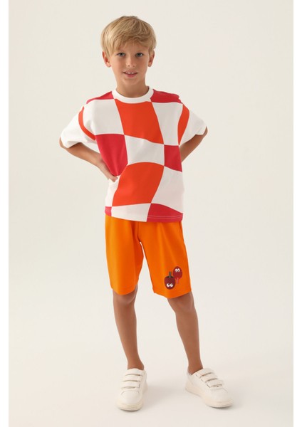 Geometic Turuncu Erkek Çocuk Bermuda Takım