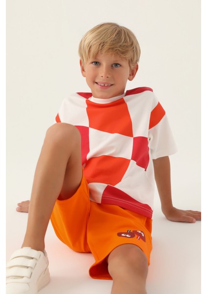 Geometic Turuncu Erkek Çocuk Bermuda Takım modelleri