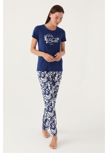 Belle Lacivert Kadın Kısa Kol Pijama Takımı