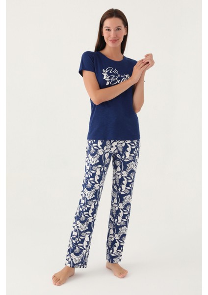 Belle Lacivert Kadın Kısa Kol Pijama Takımı