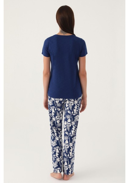 Belle Lacivert Kadın Kısa Kol Pijama Takımı