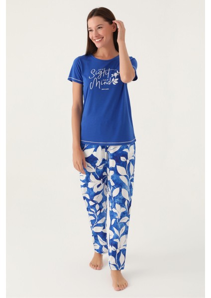 Mind Koyu Mavi Kadın Kısa Kol Pijama Takımı