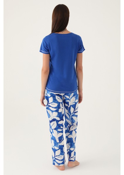 Mind Koyu Mavi Kadın Kısa Kol Pijama Takımı
