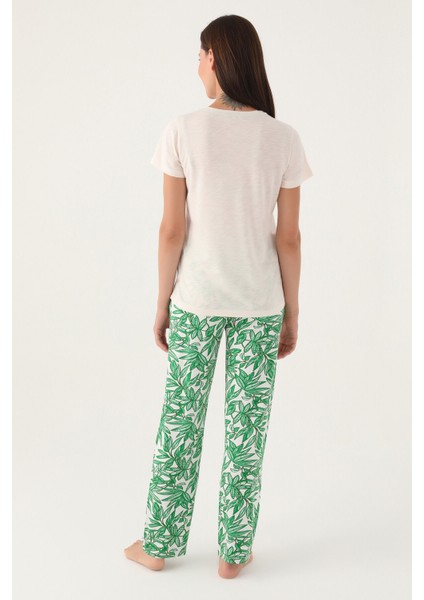 Palm Bej Kadın Kısa Kol Pijama Takımı
