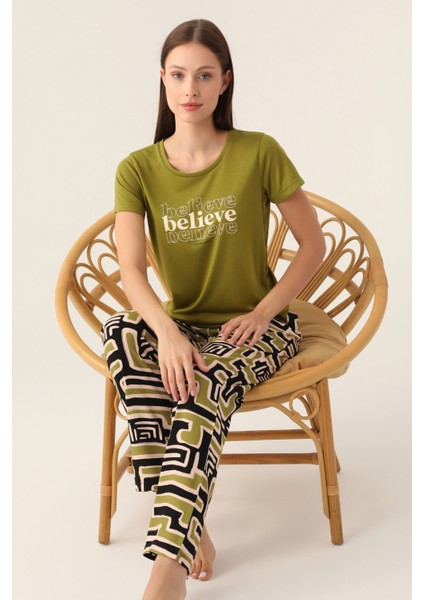 Believe Yeşil Kadın Kısa Kol Pijama Takımı fiyatları